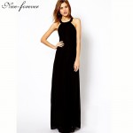 Nice-forever Sexy women summer Black dress bandage Spaghetti Strap sleeveless backless Charming Long maxi Chiffon dresses 768