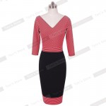 Nice-forever Sheath Casual Dress Elegant Business Women V neck 3/4 Sleeve Patchwork Fashion Formal Bodycon Pencil Dress b234