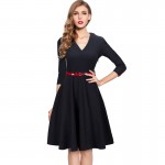 Nice-forever Spring Stylish Charming Elegant Lady dress Women button 3/4 Sleeve Vintage Tunic Party slim Ball Gown Dress a006