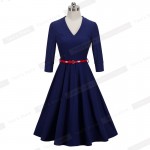 Nice-forever Spring Stylish Charming Elegant Lady dress Women button 3/4 Sleeve Vintage Tunic Party slim Ball Gown Dress a006