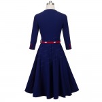 Nice-forever Spring Stylish Charming Elegant Lady dress Women button 3/4 Sleeve Vintage Tunic Party slim Ball Gown Dress a006