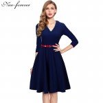 Nice-forever Spring Stylish Charming Elegant Lady dress Women button 3/4 Sleeve Vintage Tunic Party slim Ball Gown Dress a006
