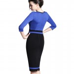 Nice-forever Spring Work Dress Patchwork Round Neck 3/4 Sleeve Business Fashion Sheath Bodycon Female Casual Pencil Dress B235
