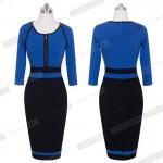 Nice-forever Spring Work Dress Patchwork Round Neck 3/4 Sleeve Business Fashion Sheath Bodycon Female Casual Pencil Dress B235