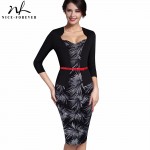 Nice-forever Stylish One-piece Faux Jacket Elegant V-neck Work dress Office Bodycon Female 3/4 Sleeve Sheath Woman Dress B328