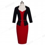 Nice-forever Stylish One-piece Faux Jacket Elegant V-neck Work dress Office Bodycon Female 3/4 Sleeve Sheath Woman Dress B328