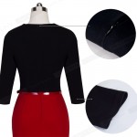 Nice-forever Stylish One-piece Faux Jacket Elegant V-neck Work dress Office Bodycon Female 3/4 Sleeve Sheath Woman Dress B328