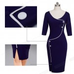 Nice-forever Vintage Brief Split Bottom Elegant Casual Work 3/4 Sleeve Deep O-Neck Bodycon Knee Women Office Pencil Dress B329