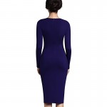 Nice-forever Vintage Button Navy Fitted Dress European Stylish Women Office Formal Business Plus Size Elegant Bodycon Dress b214