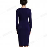 Nice-forever Vintage Mature Elegant Work Button Patchwork Long Sleeve Square-Neck Bodycon Women Office Pencil Dress B353