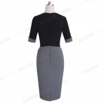 Nice-forever Vintage Mature Patchwork Short Button Sleeve V-Neck Wear to Work Bodycon Women Office Pencil Slim Dress B364