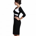 Nice-forever Vintage Stylish Ladylike Casual Patchwork 3/4 Sleeve O-Neck Bodycon Women Office Wear to work Pencil Dress B346