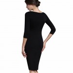 Nice-forever Vintage Stylish Ladylike Casual Patchwork 3/4 Sleeve O-Neck Bodycon Women Office Wear to work Pencil Dress B346