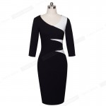 Nice-forever Vintage Stylish Ladylike Casual Patchwork 3/4 Sleeve O-Neck Bodycon Women Office Wear to work Pencil Dress B346