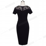 Nice-forever Vintage Sweat-heart Neck Sexy Lace Mature Short sleeve Business Bodycon Office Casual Pencil Woman Work Dress B318