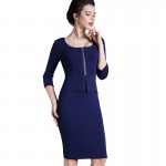 Nice-forever Vintage work 5XL Women Tunic Pencil Dress charming 3/4 sleeve office dress elegant knee length bandage dress 898