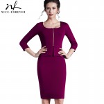 Nice-forever Vintage work 5XL Women Tunic Pencil Dress charming 3/4 sleeve office dress elegant knee length bandage dress 898