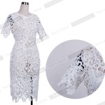 Nice-forever White Lace Dress Women Hollow out Sexy Club Dress embroidery Crochet Zip Back See through Unlined Bandage dress 790