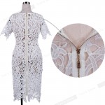 Nice-forever White Lace Dress Women Hollow out Sexy Club Dress embroidery Crochet Zip Back See through Unlined Bandage dress 790