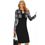 Nice-forever Winter Long Sleeve Buttons office Business Dress Elegant Plus Size Women Vintage Pinup Bodycon Pencil Dress b10