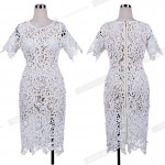 No Lining Midi summer casual Women white Sexy Lace Unlined womens short sleeve Bodycon bandage Pencil women's vintage dress 790