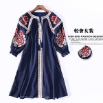 Noble Casual Mini Dress Women XXXL Summer 2017 Lantern 3/4 Sleeve Floral Embroidery Tassel National Ethnic Blue White Dress