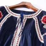 Noble Casual Mini Dress Women XXXL Summer 2017 Lantern 3/4 Sleeve Floral Embroidery Tassel National Ethnic Blue White Dress