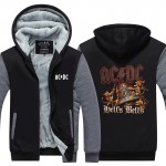 Novelty Design  AC DC Bell Skull Mens Hoodies  I Got My Bell Gonna Take Ya To Hell Thicken Zipper Tops USA EU size Plus size