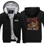 Novelty Design  AC DC Bell Skull Mens Hoodies  I Got My Bell Gonna Take Ya To Hell Thicken Zipper Tops USA EU size Plus size