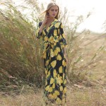 Novelty Dresses 2017 New Spring Half Sleeve Turn-down Collar Lemon Print Slim Belt Loose Casual Split Fashion Dress