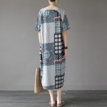 O-neck Short sleeve Plus size Women Dress Geometric print Pocket Original Summer Long Dress Vintage Robe Femme Vetsidos A121