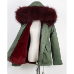 OFTBUY 2016 New Wine red big raccoon fur hood winter jacket women parka natural real fur coat for women thick soft lining