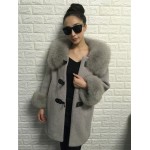 OFTBUY 2016 new autumn winter jacket women fashion 100% real fox fur loose oversize pink black overcoat long woolen ladies coats