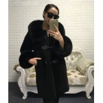 OFTBUY 2016 new autumn winter jacket women fashion 100% real fox fur loose oversize pink black overcoat long woolen ladies coats