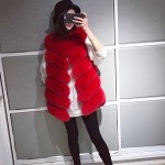 OFTBUY 2017 spring jacket women basic coat 100 real natural fox fur vest long coat colored sleeveless striped loose high quality