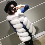 OFTBUY 2017 spring jacket women basic coat 100 real natural fox fur vest long coat colored sleeveless striped loose high quality