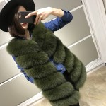 OFTBUY 2017 spring jacket women basic coat 100 real natural fox fur vest long coat colored sleeveless striped loose high quality