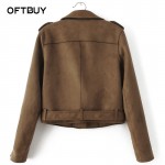 OFTBUY Women basic coats 2017 streestyle spring brown lapel Epaulet Zippers Sashes Suede motorcycle faux leather Jacket women