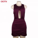OOTN 6001 sleeveless hollow out mini dress women party dresses purple burgundy club dresses bodycon ladies sexy vestidos fashion
