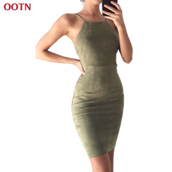 OOTN LDLYQ018  2017 Women Dresses Spring Suede Fashion Hollow Out Summer Solid Bodycon Midi Dress For Women Vestido