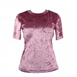 OOTN LDTX002 2017 Summer Spring Velvet T Shirt Pink Fashion Tees Women Short Sleeve Tops hot new high quality Cotton Softness