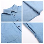 OOTN Women Denim Dresses Blue Pockets Button Down Casual Turn Down Collar Cardigan Female Shirt Dress Short Sleeve Summer Autumn