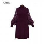 ORMELL Women New Sexy Long Lace Sleeve Dress Basic Turtle Neck Casual Streetwear Brand Dresses Plus Size Vestidos