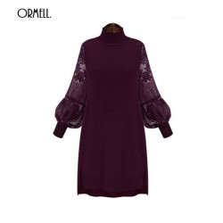 ORMELL Women New Sexy Long Lace Sleeve Dress Basic Turtle Neck Casual Streetwear Brand Dresses Plus Size Vestidos