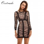 Ocstrade High Quality Women Fashion 2017 Hot New Arrival Sexy Black and Nude Mesh Long Sleeve Bodycon Dress Lace up