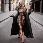 Ocstrade High Quality Women Fashion 2017 Hot New Arrival Sexy Black and Nude Mesh Long Sleeve Bodycon Dress Lace up