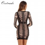 Ocstrade High Quality Women Fashion 2017 Hot New Arrival Sexy Black and Nude Mesh Long Sleeve Bodycon Dress Lace up