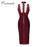 Ocstrade Sexy Bodycon Bandage Dress 2017 New Arrival Women Lace-up Burgundy Knee Length Bandage Dress Wholesale HL