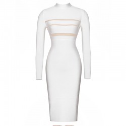 Ocstrade Womens Dresses New Arrival 2017 Sexy Bodycon High Neck Long Sleeve White Mesh Bandage Dress for Women 2017