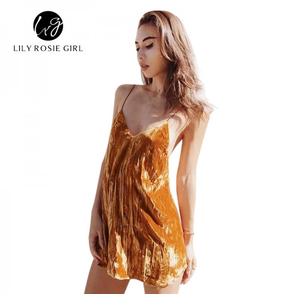 Off Shoulder Crushed Velvet Slip Dress Women Backless Autumn Winter V Neck Sexy Party Strap Mini Dresses Girls Evening Vestidos